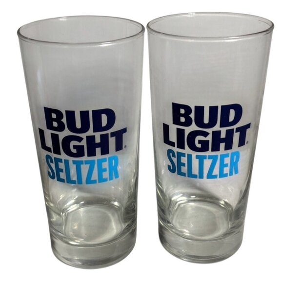 Set Of 2 Bud Light Seltzer Clear Glasses Blue Logo Design 6" - Picture 1 of 5